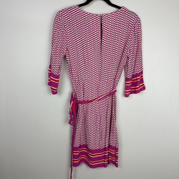 Boden Andrea 3/4 Sleeve Belted Dress Pink Red Size 6 - Picture 5 of 9